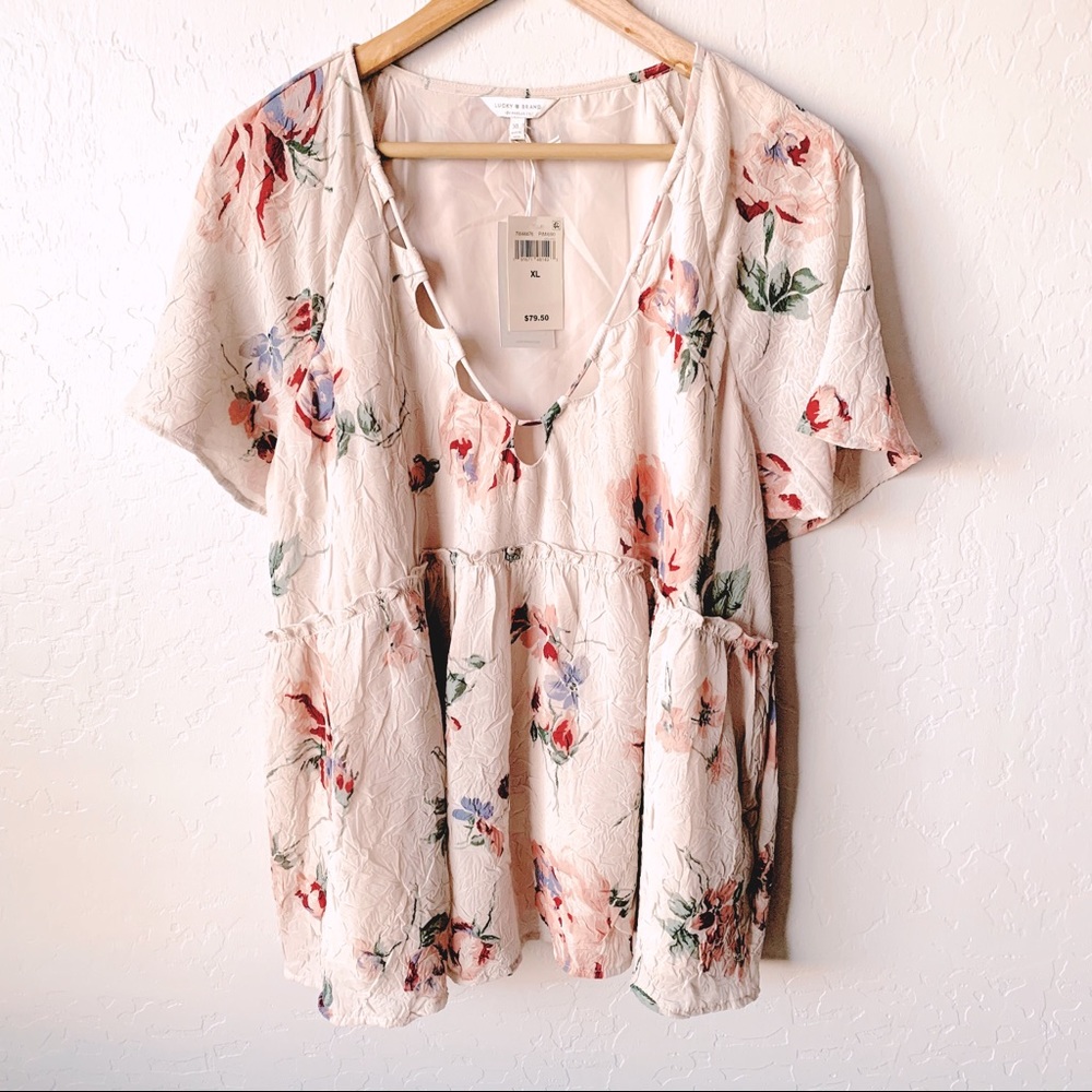 🎉HP🎉 Lucky Brand Boho Chic Crinkled Floral Top